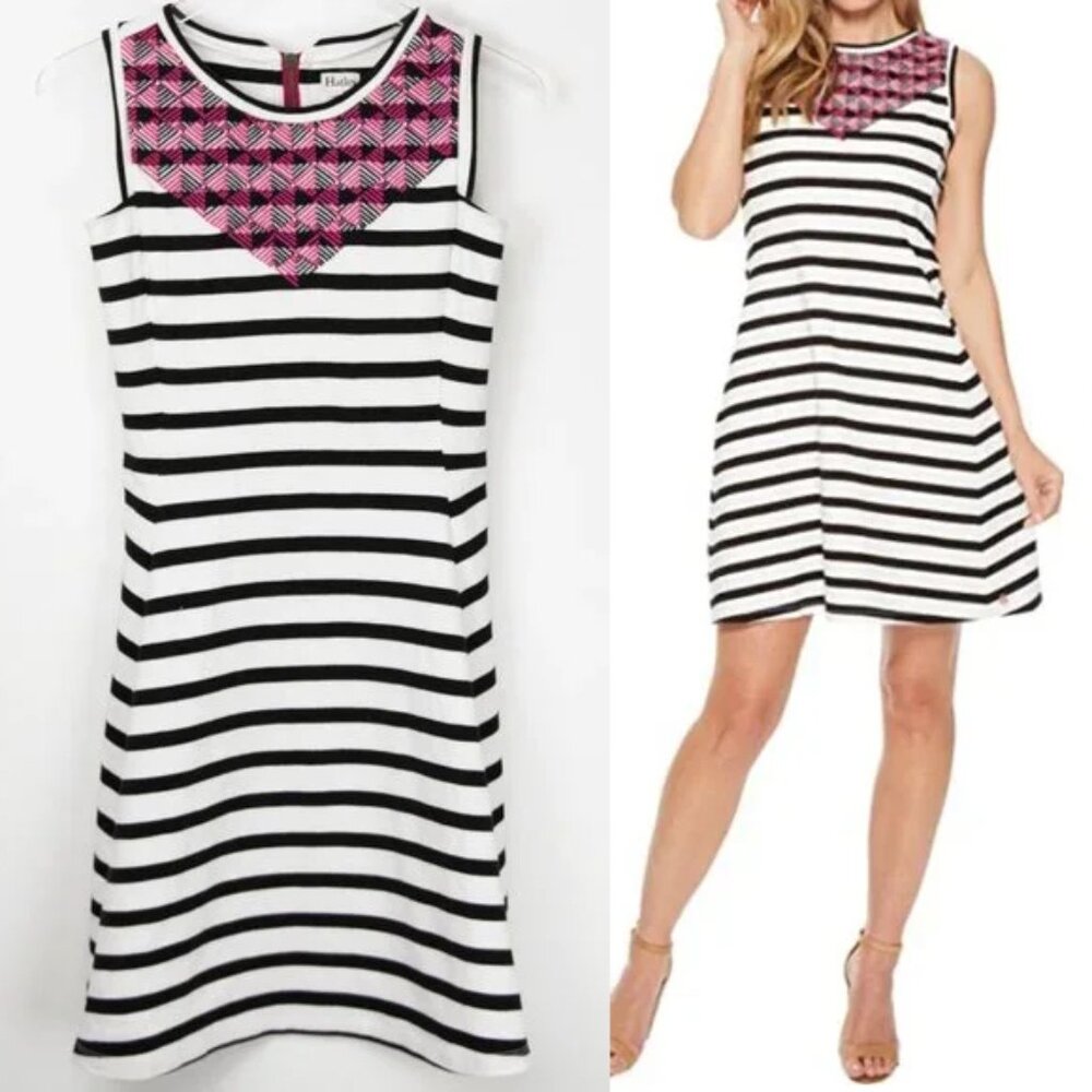 Hatley Sarah Dress Mini Fit + Flare Embroidered Stretch Black White Pink Size XS
